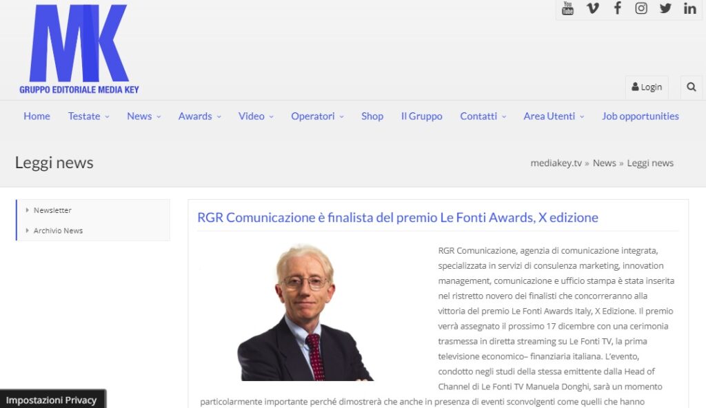 RGR Finalista del Premio Le Fonti Award